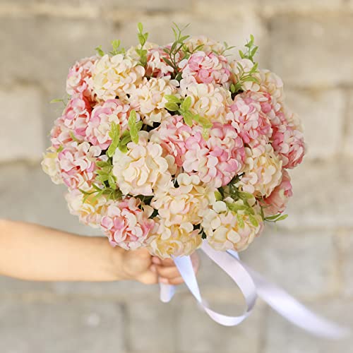 4 Bundles Small Hydrangea Artificial Flowers, Silk Fake Flower Bouquet for Wedding Party Home Decor, 1 Bundle of 10 Heads (Champagne Color) - color: Champagne