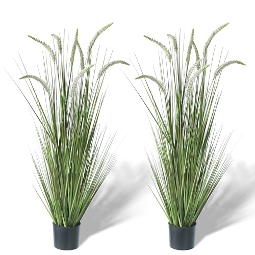 KOL 4ft 2-Pack Artificial Veronica Spiked Speedwell Grass, 47in Faux Veronica Spicata Flower, Tall Fake Reed Grasses for Home Office Garden Wedding Decor, Indoor Outdoor Plants, UV-Resistant - color: White-green, size: 4FT