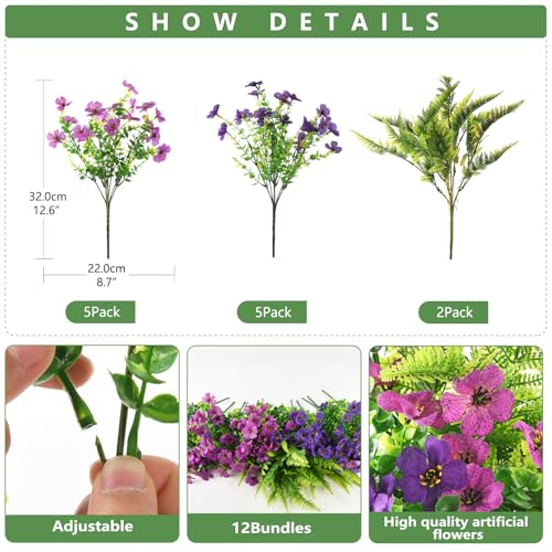 INQCMY Artificial Flowers for Outdoors Faux Plants Fake Flowers Spring Summer Decoration,12 Bundles Faux Silk Colorful Daisy Realistic UV Resistant for Outside Home Planter Window Porch Patio Yard - color: Light Purple Deep Purple, size: 12 PCS