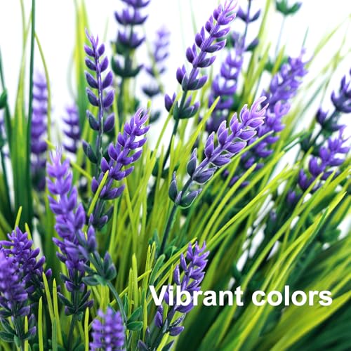 Fumwase 12 Bundles Artificial Plants Flowers for Outdoors Fake Monkey Grass No Fade Artificial Shrubs Bushes Greenery 14.2" Plastic Plants for Garden Home Front Porch Decor (Purplecolor)