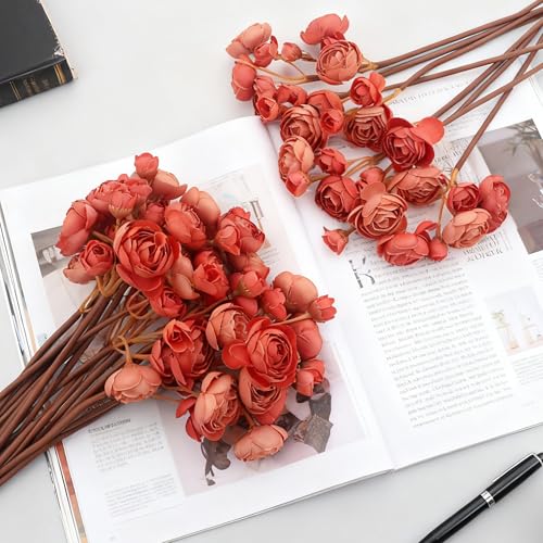 24 Stems Artificial Ranunculus Flowers - 96 Bloom Faux Silk Ranunculus Bouquet for Wedding Decorations, Home Décor, Holiday Arrangements & Large Event Centerpieces (BurntOrange) - color: Burntorange