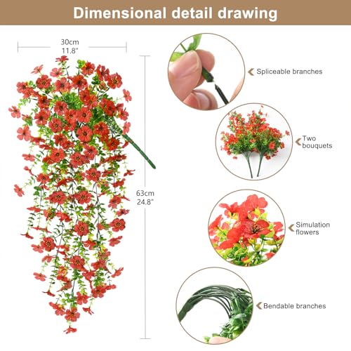 ZFProcess Artificial Hanging Flowers Plants for Outdoor Spring Summer Decoration, 2PCS Faux Silk Daisy UV Resistant Look Real for Outside Home Indoor Planter Porch Garden Yard Decor(Red) - color: A Red