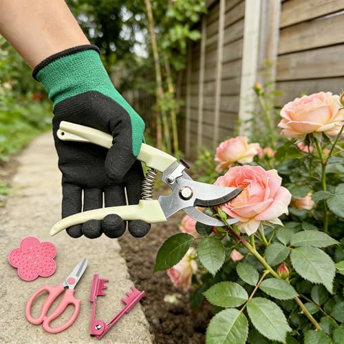 Floral Tool Kit Rose Thorn Stripper Tool Garden Pruning Shears Scissors Kit, Glove for Floral Making Supplies,Use for Florist Supplies - color: Pink