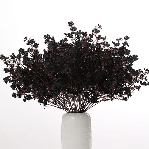 6PCS Artificial Baby Breath Flowers Fake Silk Real Touch DIY Floral Bouquets Decor Wedding Party Decoration Arrangements(Black) - color: Black