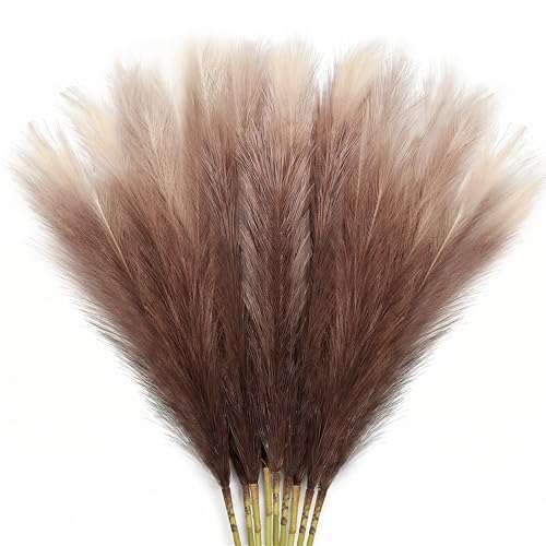 8Pcs 3FT Colorful Faux Pampas Grass for Boho Decor, KALYLOC Non-Shedding Fluffy Artificial Bulrush, Tall Reed Fluffy Stems Vase Filler Living Room Wedding Decoration (Coffee) - color: Coffee