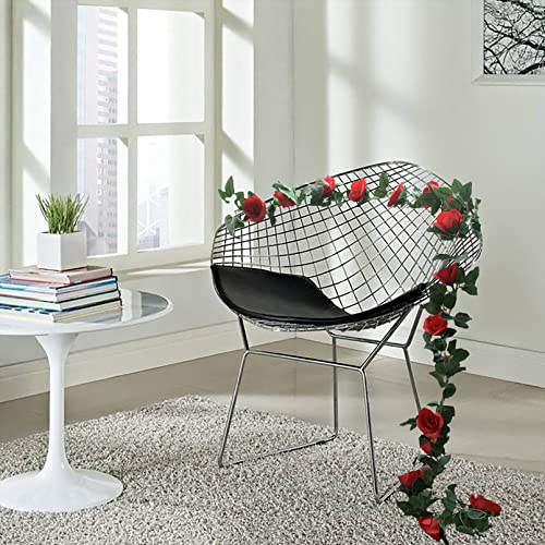 2 Pack Artificial Rose Vine Garland Fake Roses Flowers Plants Vines Hanging Floral Leaves Decoration for Wedding Party Table Garden Arch Wall Home Room Decor(Red) - color: Red, size: 【2 Pcs】