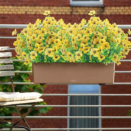 Outdoor Artificial Fake Flowers,20 Bundles UV Resistant Faux Flower No Fade Plastic Flowers Plants for Garden Patio Porch Home Wedding Farmhouse Decor(Yellow) - color: Yellow, size: 20 Bundles