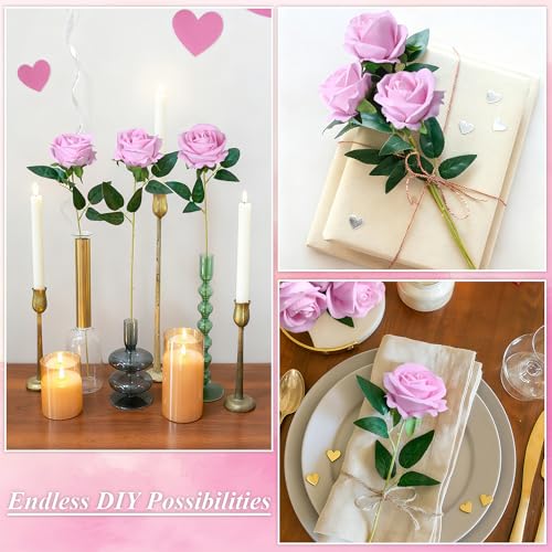 50 PCS Pink Roses Artificial Flowers, Fake Roses with Stem Realistic Silk Roses for DIY Wedding Bouquets Table Centerpieces Arrangements Baby Shower Birthday Home Decor Valentine's Day Gift for Her - color: Pink