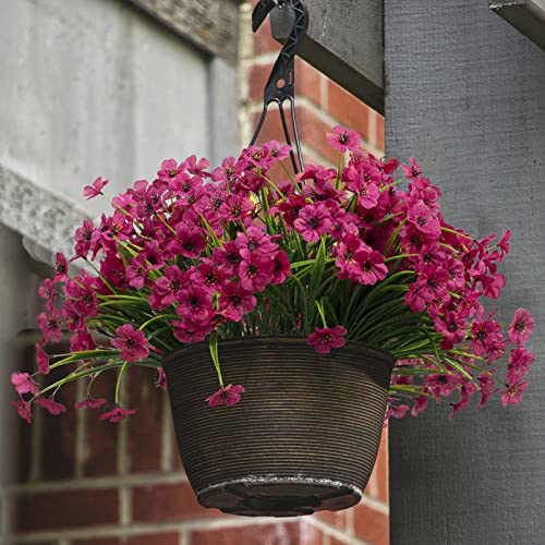 LikSoor 21 Bundles Artificial Outdoor UV Resistant Flowers No Fade Fake Outside Flowers Plastic Greenery Faux Shrubs Garden Porch Window Box Home Decoration(Rose Red) - color: Rose Red