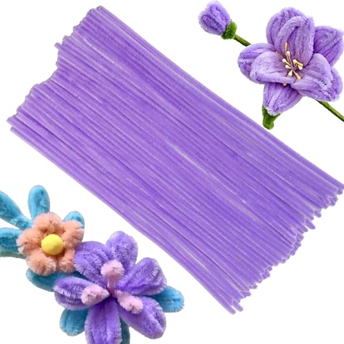 Taowave 100 Pcs Solid Color Pipe Cleaners, 12 Inch 6mm Single Color Chenille Stems, Fuzzy Flexible Craft Pipe Cleaners, Bulk Art DIY Supplies, Flower Making, Holiday Decor (Macaron Purple) - color: Macaron Purple