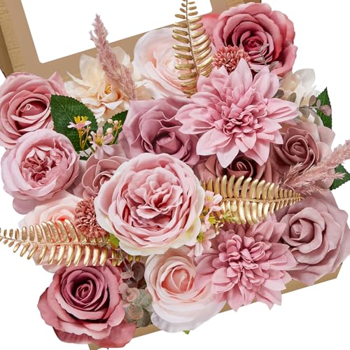Serwalin Artificial Flowers Dusty Pink Silk Fake Flowers for DIY Wedding Bouquets Cake Flowers Spring Decor Table Centerpieces Arrangements Baby Shower Decoration - color: A Abby Dusty Pink, size: Square