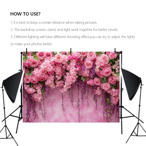 6x4ft Pink Rose Flower Wall Backdrop for Birthday, Wedding, Bridal Shower, Valentine Day Party Decorations Pregnant Mother Portrait Photo Background - color: Pink, size: 6x4ft