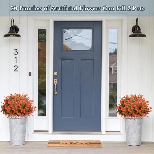 NETAP Outdoor Artificial Flowers UV Resistant, 20 Bundles Fake Realistic Floral Greenery Plants for Outside Porch, Window Boxes, Garden, Yard, Inside Home Table Decor,GreenOrange - color: Greenorange
