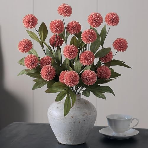 VIERENA 6 Pcs Faux Silk Pompon Mum Artificial Flowers for Vase -27", Bulk Fake Chrysanth Branches with Stems for DIY Bouquet Centerpieces Wedding Fillers Arrangements Shower Decorations (Dusty Pink) - color: Dusty Pink