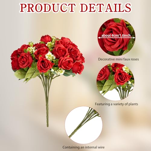 8 Pcs Wedding Bouquets Bulk 12 Inch Fake Silk Roses Flowers Bunches Red Artificial Rose Bouquet for Bride Bridesmaid Parties Garden Home Office