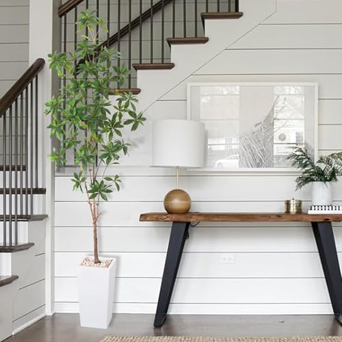 HAIHONG Artificial Brave Ficus Tree 6FT-Faux Tree with White Tall Planter-Fake Potted Tree with Silk Leaves-Tall Artificial Plants for Home Office Living Room Hallway Decor Indoor