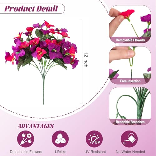 INXUGAO Artificial Flowers Faux Plants for Outdoors Spring Summer Decor, 6 Bundles Fake Bougainvillea Silk Flowers UV Resistant Realistic for Outside Planter Porch Patio Garden Home (Purple Fuchsia) - color: Purple Fuchsia-b