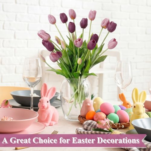 Riceshoot 30 Pcs Artificial Tulips Flowers 6 Bunches Faux Tulips Bouquets Arrangements Realistic Flowers for Office Wedding Party Kitchen Decoration(Mixed Purple) - color: Mixed Purple