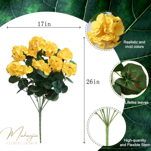 Muhanjia 26’’ Artificial Geranium Flowers for Outdoor Decoration,2PCS Silk Geranium Flowers UV Resistant Floor Plants for Garden Porch Patio Table Centerpieces Home Decor (White&Yellow) - color: White&yellow