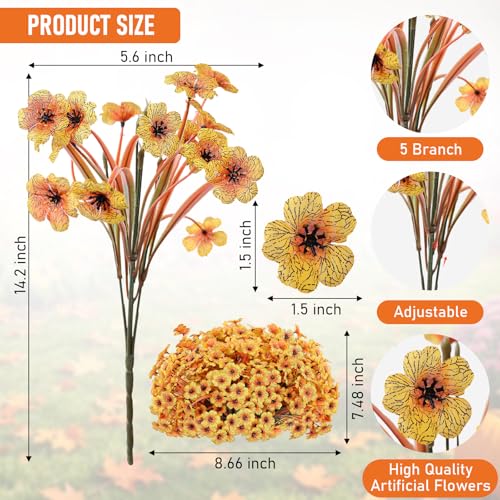 22 Pack Artificial Flowers Outdoor Fake Plants, Faux Flowers UV Resistant with Plastic Plant, Faux Silk Flowers for Outdoors Outside Front Porch Hanging Planter Window Garden Decoration(Autumn Yellow) - color: Autumn Yellow, size: 22 Bundles