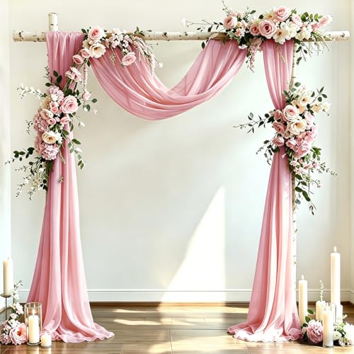 DeZerlor Wedding Arch Draping Fabric 29" x 20 FT Drapes for Backdrop Sheer Curtains for Romantic Bridal Baby Shower Decorations Ceremony Birthday Party Outdoor Events, Dusty Rose - color: Dusty Rose