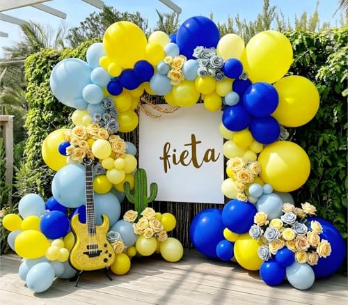 Blue and Yellow Balloon Garland Double Stuffed Pastel Yellow Dusty Blue Balloon Arch Kit for Summer Tropical Hawaiian Luau Lemon Baby Shower Birthday Wedding Party Decor - color: Yellow Blue