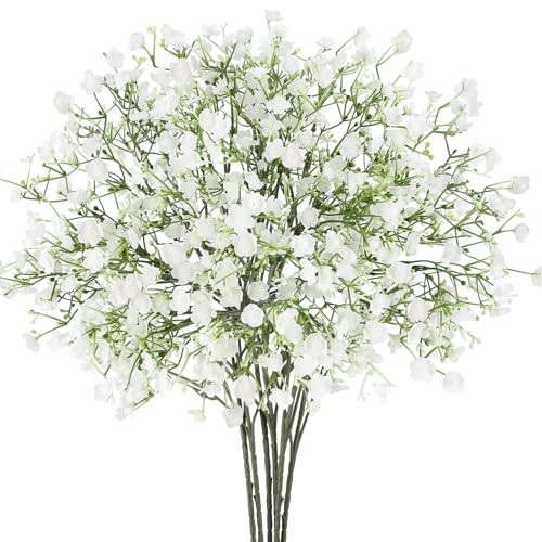 N&T NIETING 6Pcs Artificial Flowers,Real Touch Babys Breath Fake White Flowers Faux Flowers Bouquets for Vase Home Office Wedding Summer Indoor Outdoor Centerpiece Table Thanksgiving Decorations - color: White, size: 6PCS