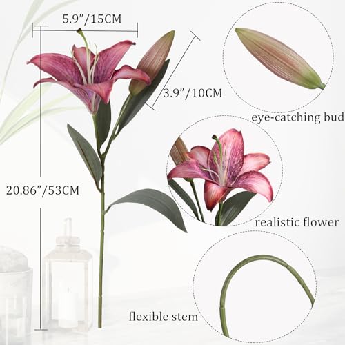 Fake Flowers Pink Silk Lily Flowers 6PCS Realistic Pink Flowers Artificial Lilies Vintage Tiger Lily Artificial Flowers for Vase for Wedding Bouquet Bridal Shower Party Home Decor - color: 6pcs-pink