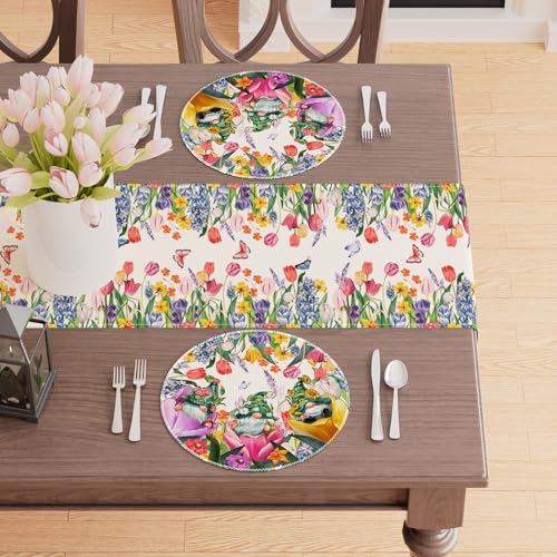 XCHI Tulips Gnomes Flowers Spring Round Placemats Set of 4 Summer Table Mats for Party Home Kitchen Dining Table Decorations 14x14 Inch - size: Round Set of 4 (14x14 Inch)