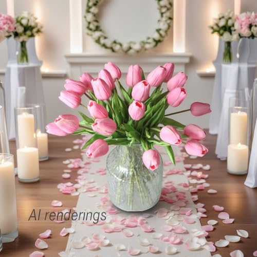 10-Heads Tulips Artificial Flowers Arrangement Centerpiece Decoration Flowers for Wedding Flowers Bouquets Office Desk (Pink) - color: Pink