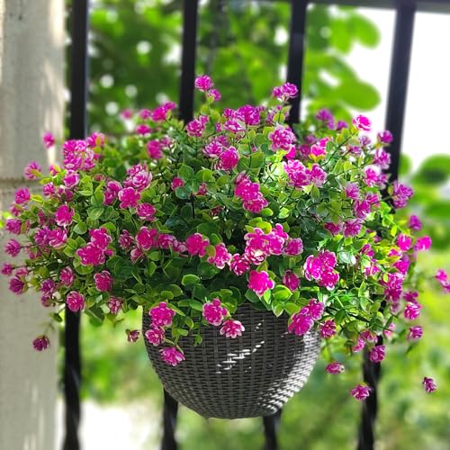 Grunyia 12 Bundles Artificial Flowers for Outdoors, UV Resistant Fake Flowers with Plastic Plants, Faux Flowers for Outside Window Box Front Porch Hanging Planter Decor (Magenta) - color: Magenta