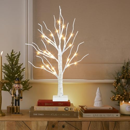 PEIDUO Artificial Tree for Christmas Decorations, 2FT Birch Tree with LED Lights, Warm White Fairy Lights Spirit Tree Lamp for Home Indoor Tabletop Centerpiece, Battery Powered, Timer - style: Birch Tree