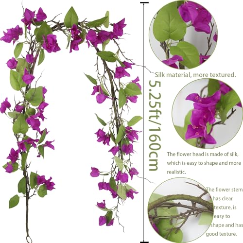 CITYES Artificial Bougainvillea Flowers Garland Purple Silk Bougainvillea Vines UV Resistant Realistic Faux Hanging Flowers Plants for Outdoor Outside Summer Decoration Porch Patio Balcony Yard Wall - color: Purple