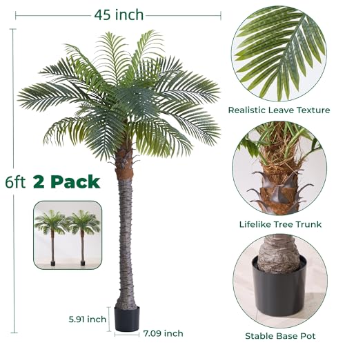 FloraFairy 6FT Artificial Coconut Palm Set of 2, Faux Coconut Silk Palm Tree, Tropical Fake Trees for Indoor Outdoor, Large Sago Palm Plant for Home Office Garden Patio Poolside Backyard - color: 6ft Coconut Palm - 2 Pack, size: 6ft