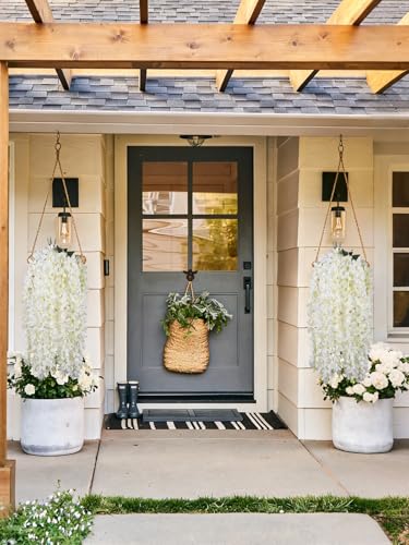 2PCS Cream Wisteria Hanging Flowers, 2.95ft Wisteria Garland with 5 Branches Realistic Silk Hanging Flowers for Decoration, Wedding Arch, Party Backdrop, and Home Wall Decor - color: Cream