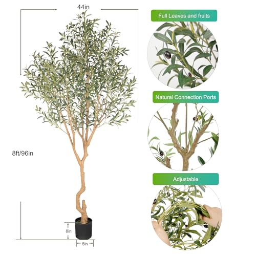 Nafresh Tall Faux Olive Tree，8ft（96in） Realistic Potted Silk Artificial Olive Tree， Fake Olive Trees Indoor with Green Leaves and Big Fruits for Home Office Living Room Stairs Patio Decor. - size: 8ft