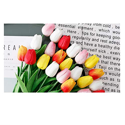 PU Fake Tulips Real Touch Artificial Flowers 10Pcs Flower Arrangement Bouquet for Home Office Wedding Decoration (White) - color: White