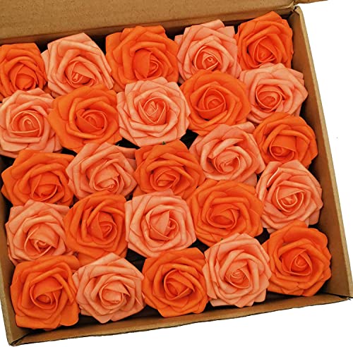 Artificial Flowers 50PCS Real Looking Mixed Vivid Orange Fake Roses with Stem for DIY Wedding Bouquets Centerpieces Baby Shower Party Home Decorations - color: Mixed Vivid Orange, size: 3"/50pcs