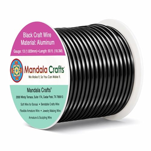 Mandala Crafts 13 Gauge Anodized Aluminum Craft Wire for Jewelry Making - 60 FT Colored Flexible Black Wire - Bendable for Bonsai Armature Crafting Sculpting - color: Black, size: 13 Gauge