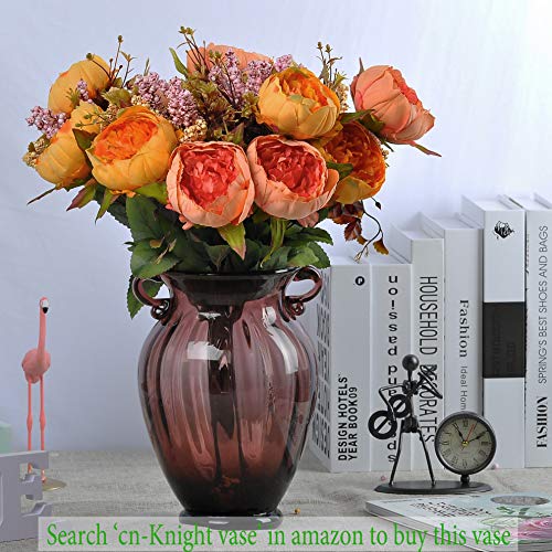 1pcs Artificial Peony Bouquet,19 Inch Silk Peony Bunch with 7 Faux Flowers,Classical Style Artificial Flowers with Leaves and Ornaments for Wedding,Home Décor Centerpieces(Orange) - color: Orange, size: Pack of 1