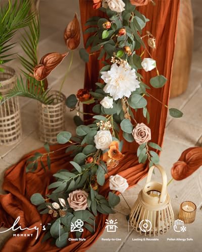 Ling's moment Artificial Greenery Stems Box Set, 33pcs with 7 Kinds of Faux Greenery Picks for DIY Bridal Bouquets Wedding Floral Arrangement Table Centerpieces, Amber & Green - color: Or-amber & Green