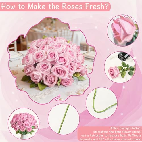 Rose Artificial Flowers Velvet Bouquet with Long Stem Real Touch Fake Roses Florals for Bridal Wedding Bouquet Party Arrangement Centerpiece Decorations (36, Light Pink) - color: Light Pink