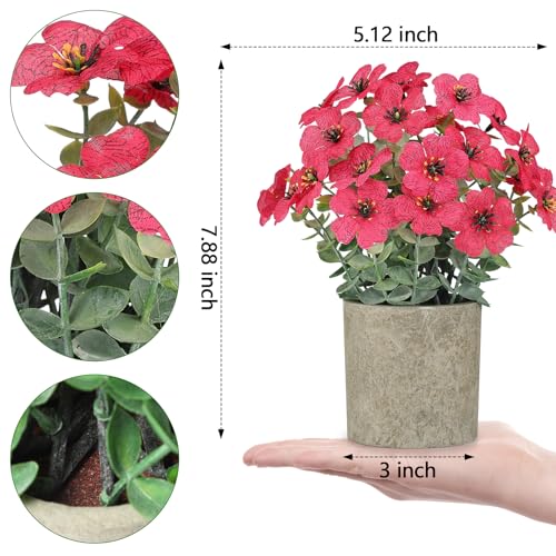 2 Pack Small Fake Plants Potted Artificial Plants Artificial Flowers Potted Faux Flower Daisy with Eucalyptus Leaves for Home Decor Office Room Farmhouse Indoor Table Bathroom Decor（Purple&magenta） - color: Purple and Magenta