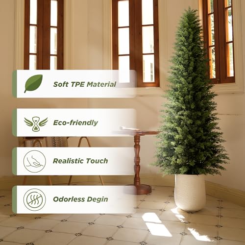 Mavis's Diary 6ft Artificial Cedar Topiary Tree, Set of 1 Realistic Faux Evergreen Shrub Plant in Planter, Indoor Outdoor Fake Cedar Tree for Front Porch, Entryway, Office & Home Decor - color: 1pack, size: 6FT