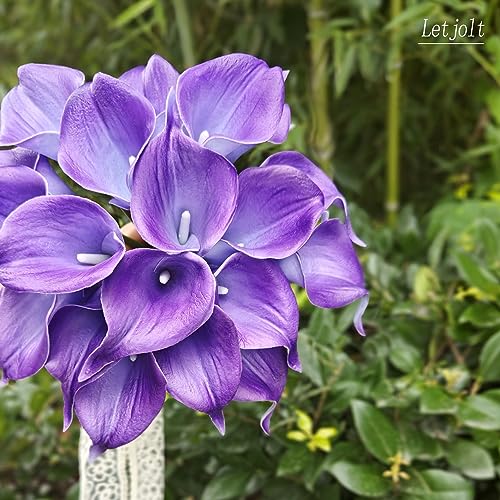Letjolt Purple Calla Lily Artificial Flowers 20 Pieces Bouquet | Wedding Bouquet, Bride Shower Gift, Home Decoration, Faux Calla Lilies - color: Purple