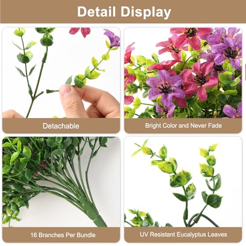 Artificial Hanging Flowers for Outdoors, 2 Pcs Fake Hanging Plant Spring Summer Decor, UV Resistant No Fade Realistic Faux Flower for Front Door Porch Planter Patio Garden Yard(Light Purple Red) - color: Light Purple Red