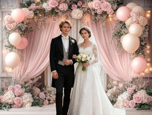 6X4ft Wedding Floral Backdrop Vintage White Wood Barn Doors Pink Rose Flowers Elegant Photography Background Bridal Anniversary Party Photo Shoot Decor Props - color: Multi10, size: 6X4ft