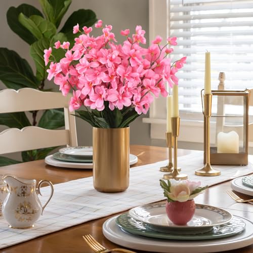26.7'' Artificial Orchid Stems, 12Pcs Pink Silk Turquoise Orchids Flowers for Wedding Bridal Bouquet Boutonniere Wreath Table Centerpiece Outdoor Decor - color: Pink