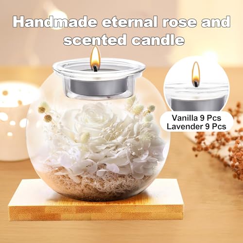 Flowers for Delivery, Preserved Flower in Glass Dome with Scented Candle, Long Lasting Rose Gifts for Women Wife Girlfriend on Christmas Mothers Day Valentines Day Birthday (White) - color: White