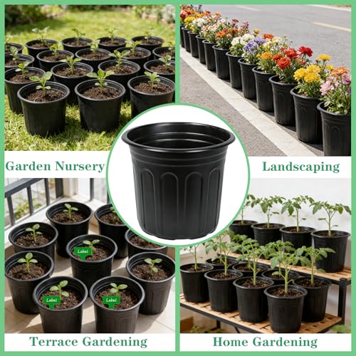 60-Packs 1 Gallon-S Flexible Plastic Plant Nursery Pots with 10 Pcs Plant Labels, Thickened Soft Seed Starting Container for Seedlings, Vegetables, Succulents and Cuttings - size: 1 Gallon
